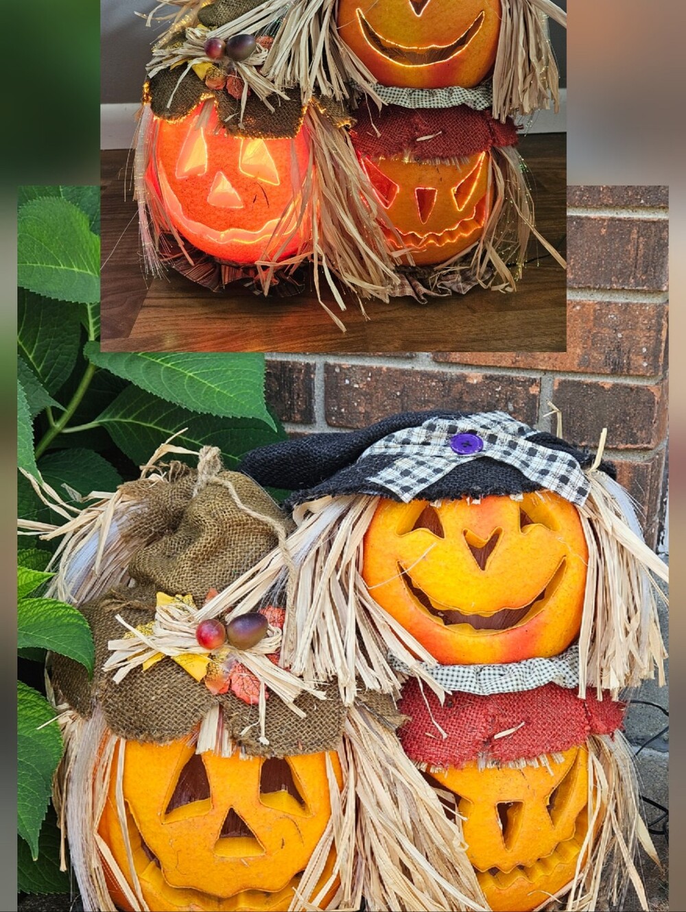 Vintage '03 Gemmy Fiber Optic 3 Pumpkins Trio Scarecrow Jack O Lantern Halloween